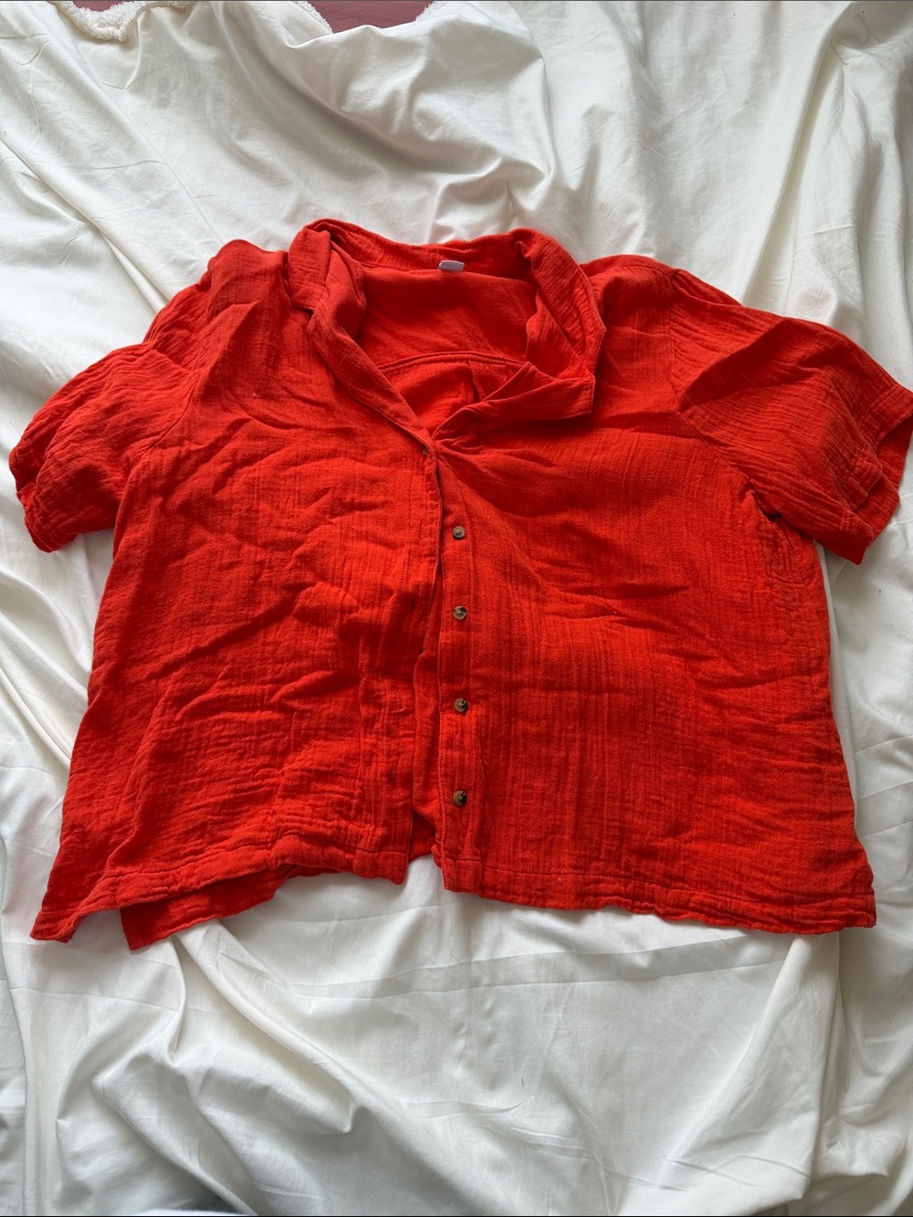Old Navy Short Sleeve Button-Front Top in Bright Red/orange